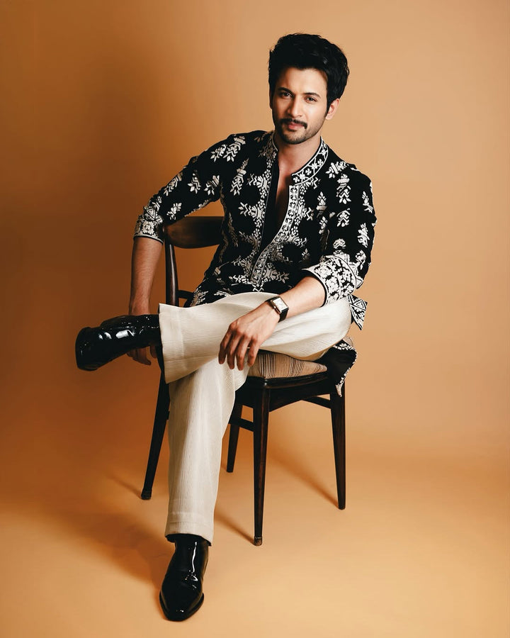 Black Velvet Kurta pyjama With Embroidery