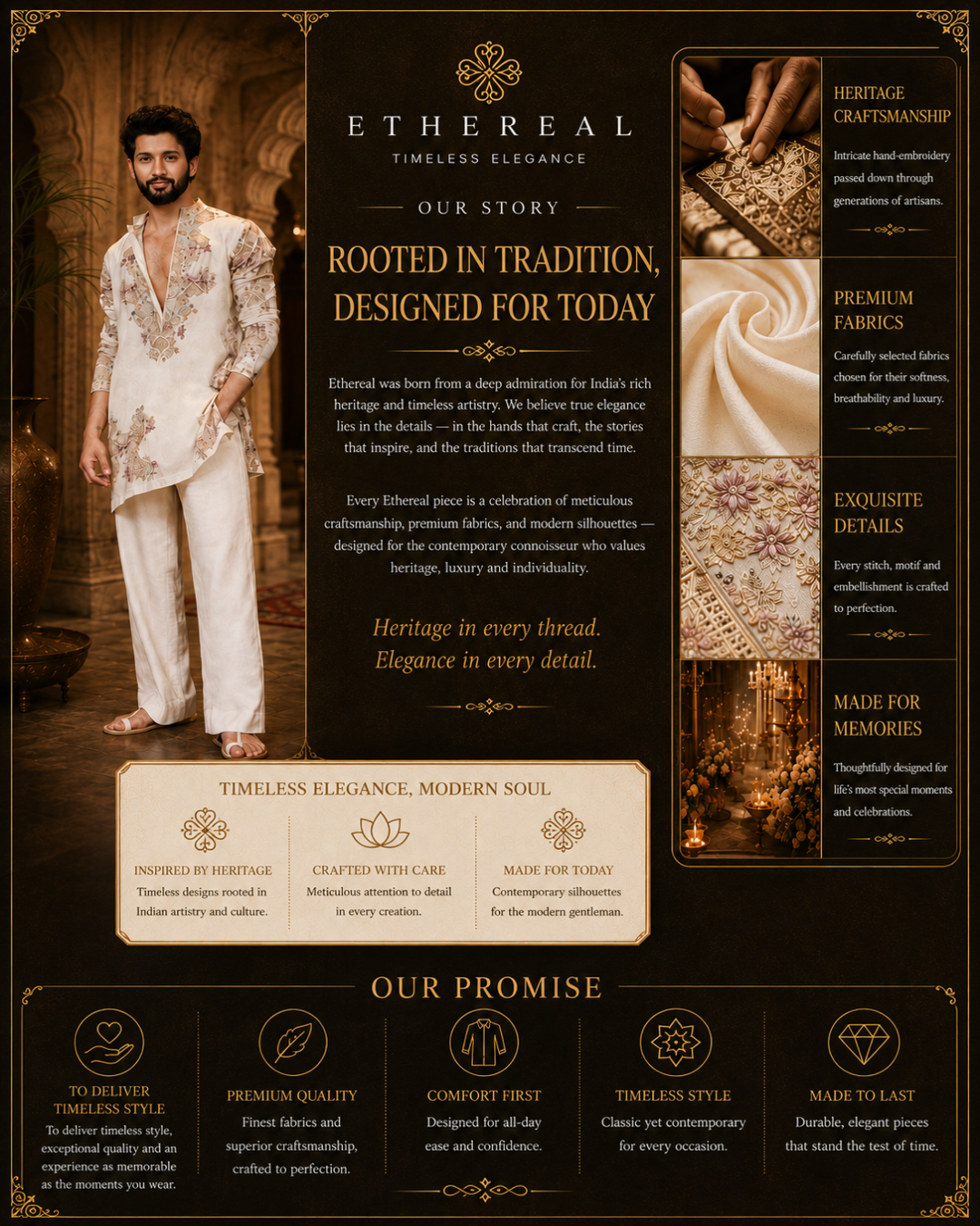 Ivory  Embroidered Kurta pajama Set for Men