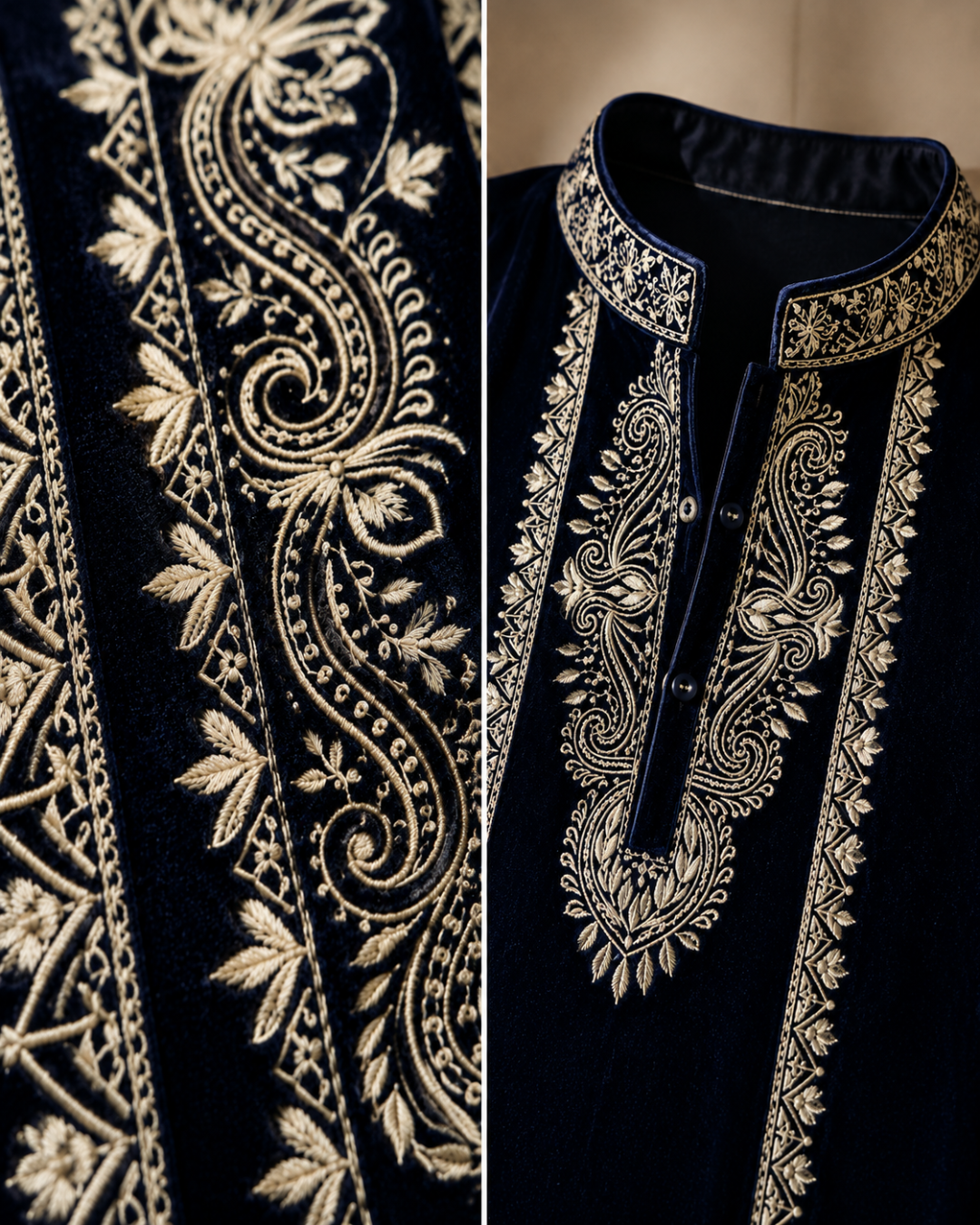Black Kurta Cream Pajama With Dupatta Embroidery work