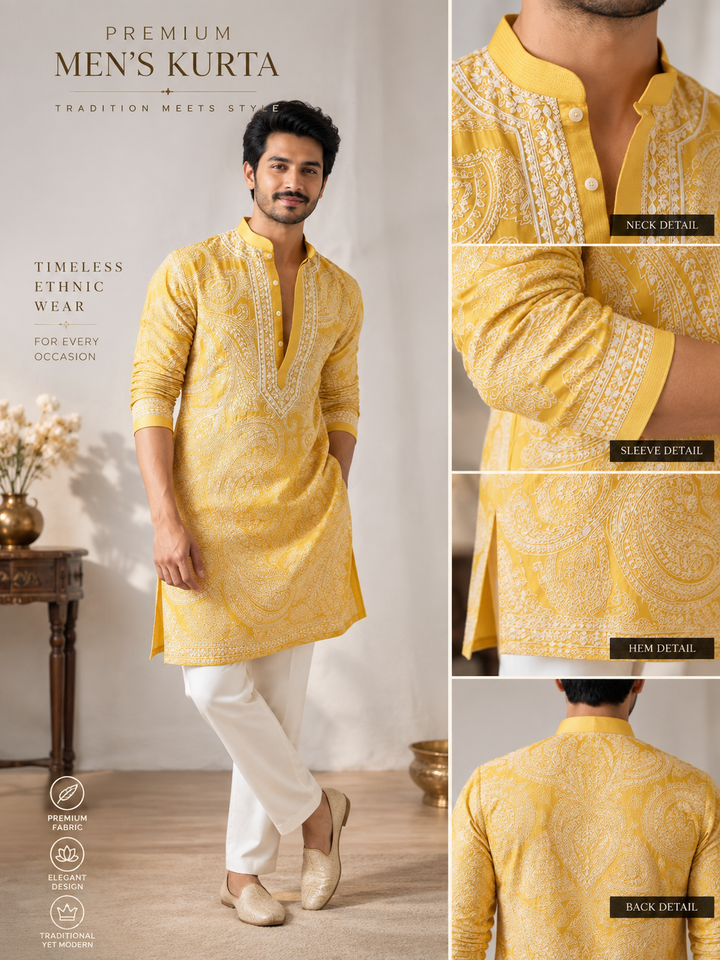 Yellow Ethnic Kurta Heavy Embroidered Work