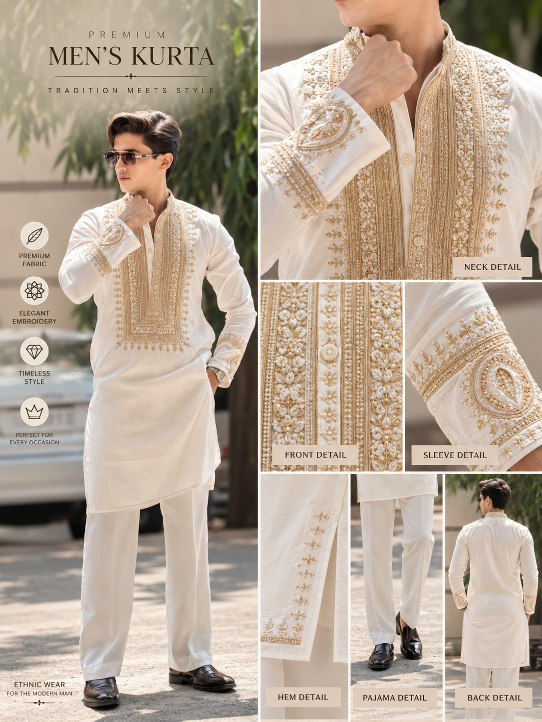 Cream Ivory Silk Kurta Set With Embroidery