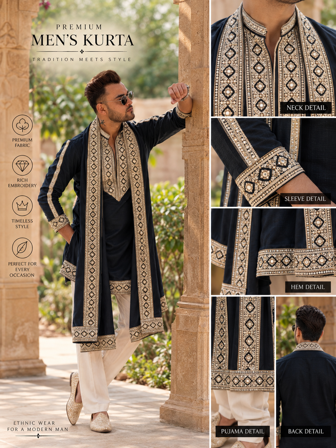 Neavy Blue  Kurta Set With Dupatta Embroidery Work