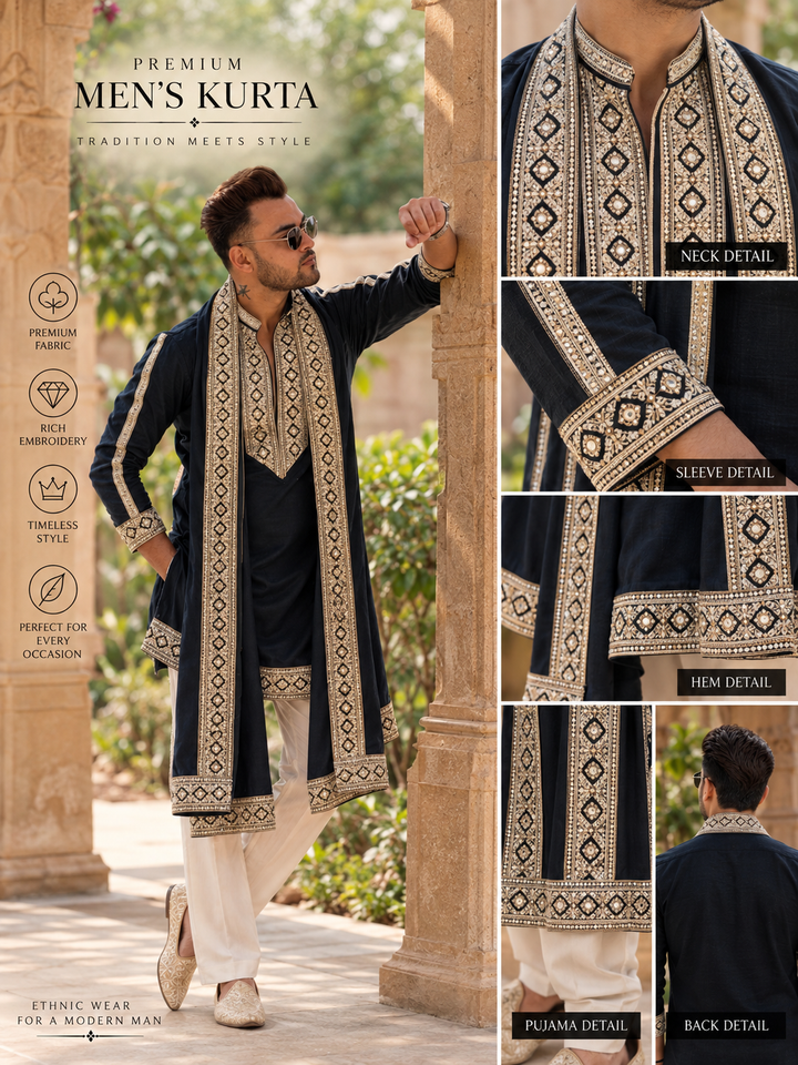 Neavy Blue  Kurta Set With Dupatta Embroidery Work