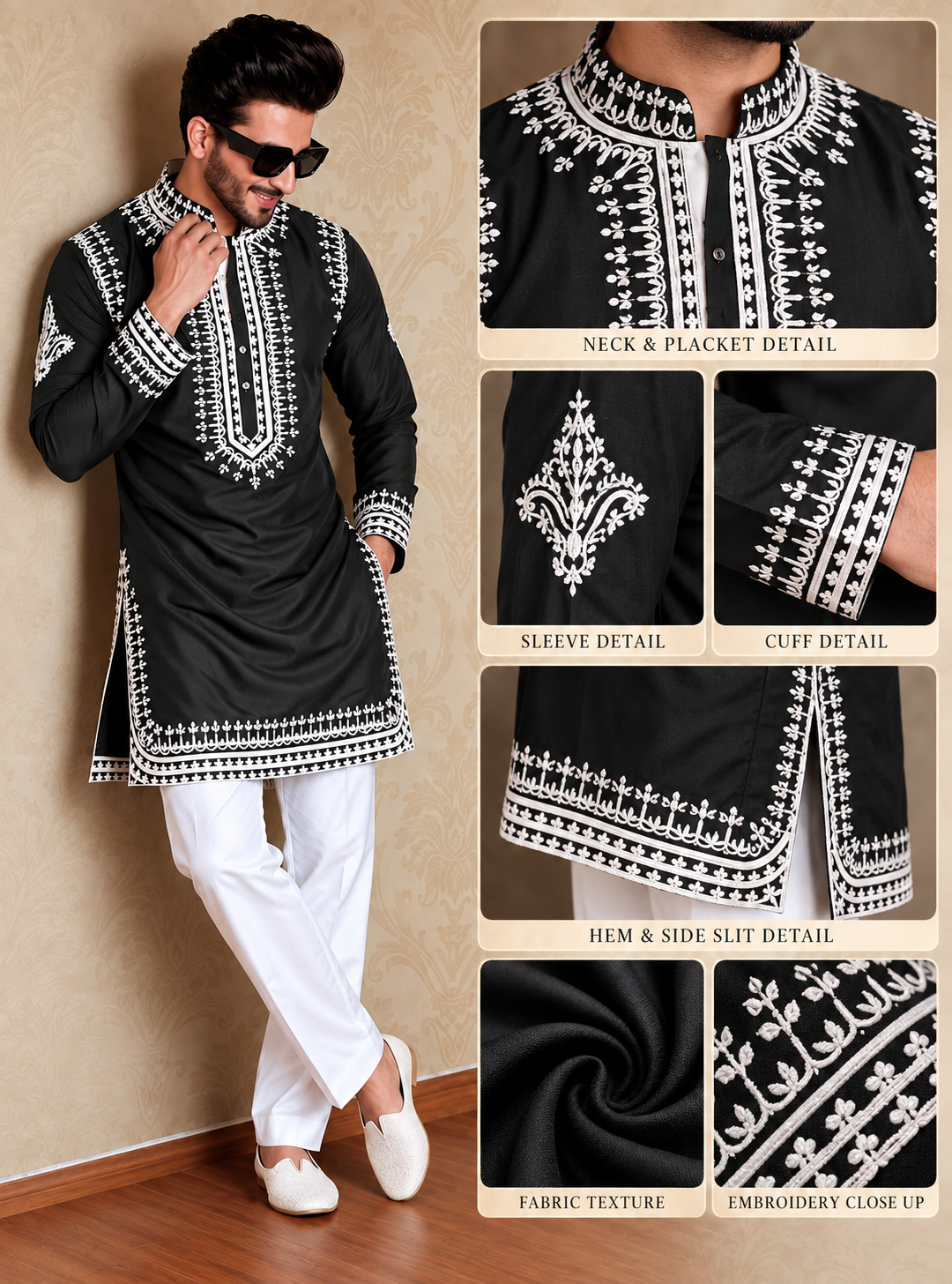 Olive Green Embroidered Kurta pyjama Set