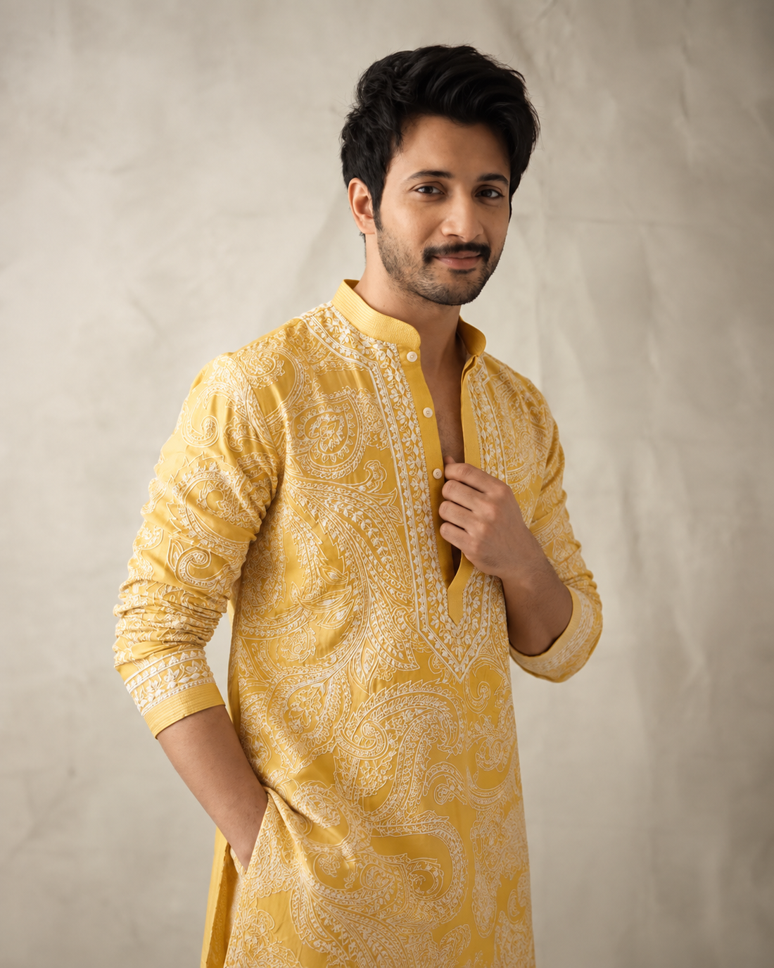 Yellow Ethnic Kurta Heavy Embroidered Work