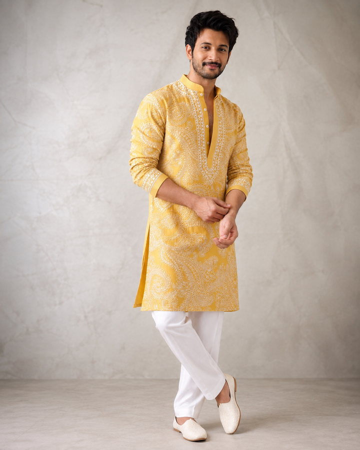 Yellow Ethnic Kurta Heavy Embroidered Work