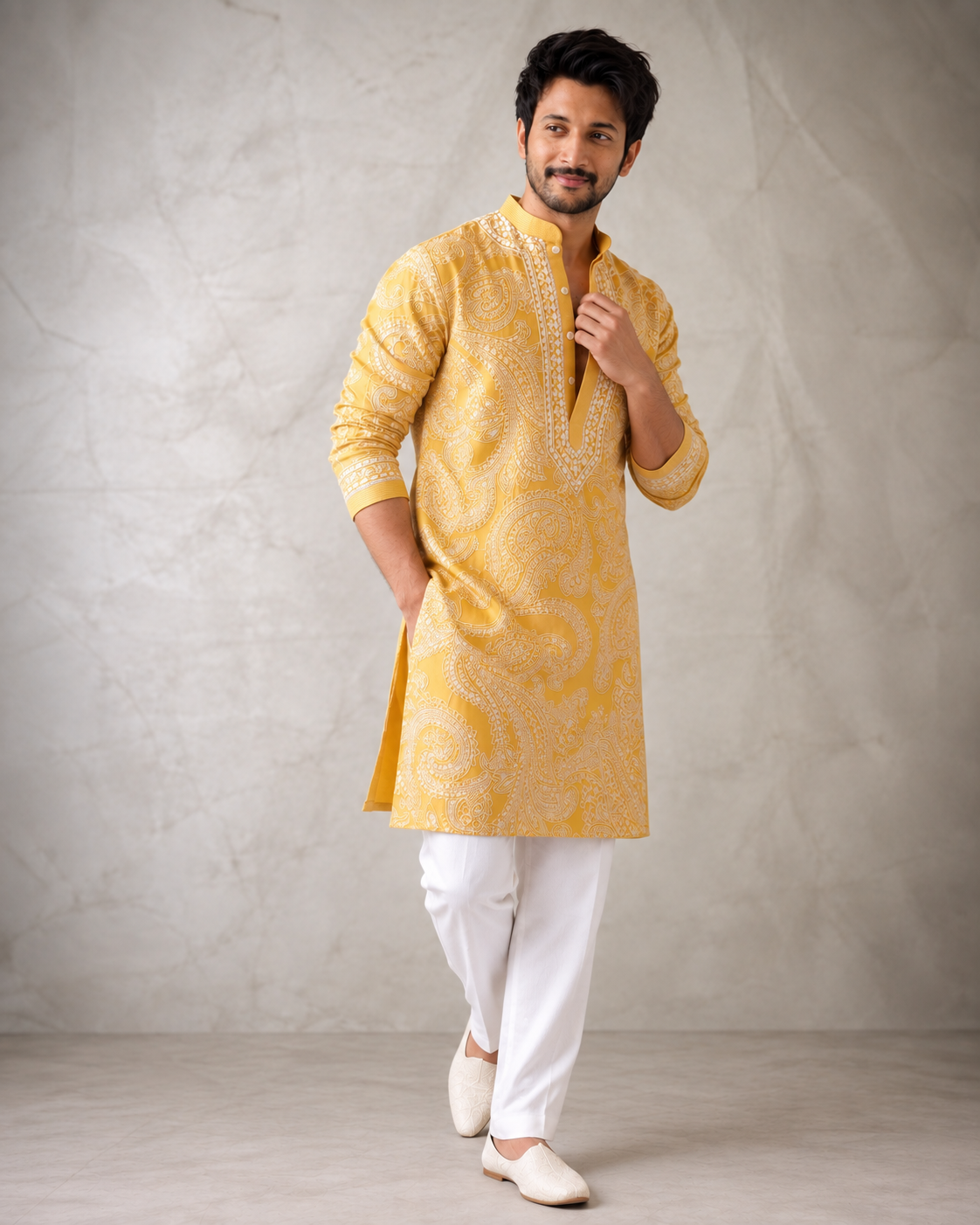 Yellow Ethnic Kurta Heavy Embroidered Work
