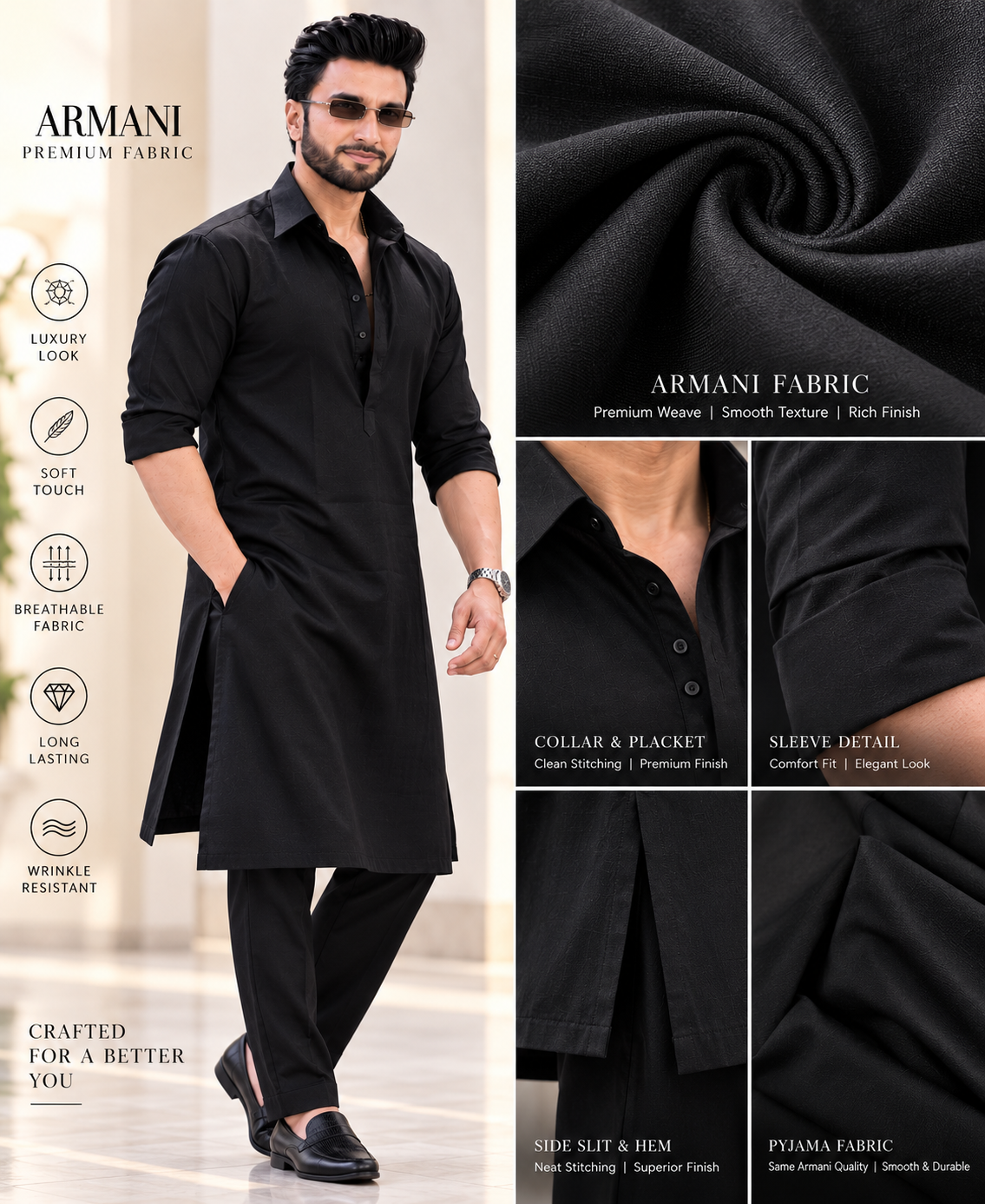 Armani Black Kurta Set RS Adition