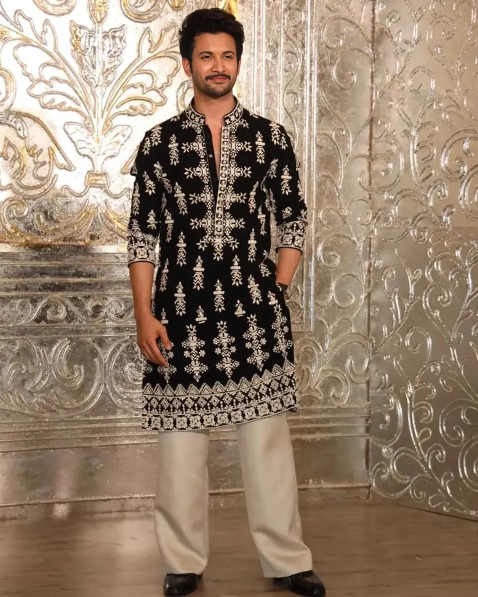 Black With ivory Dori Embroidery Kurta Set