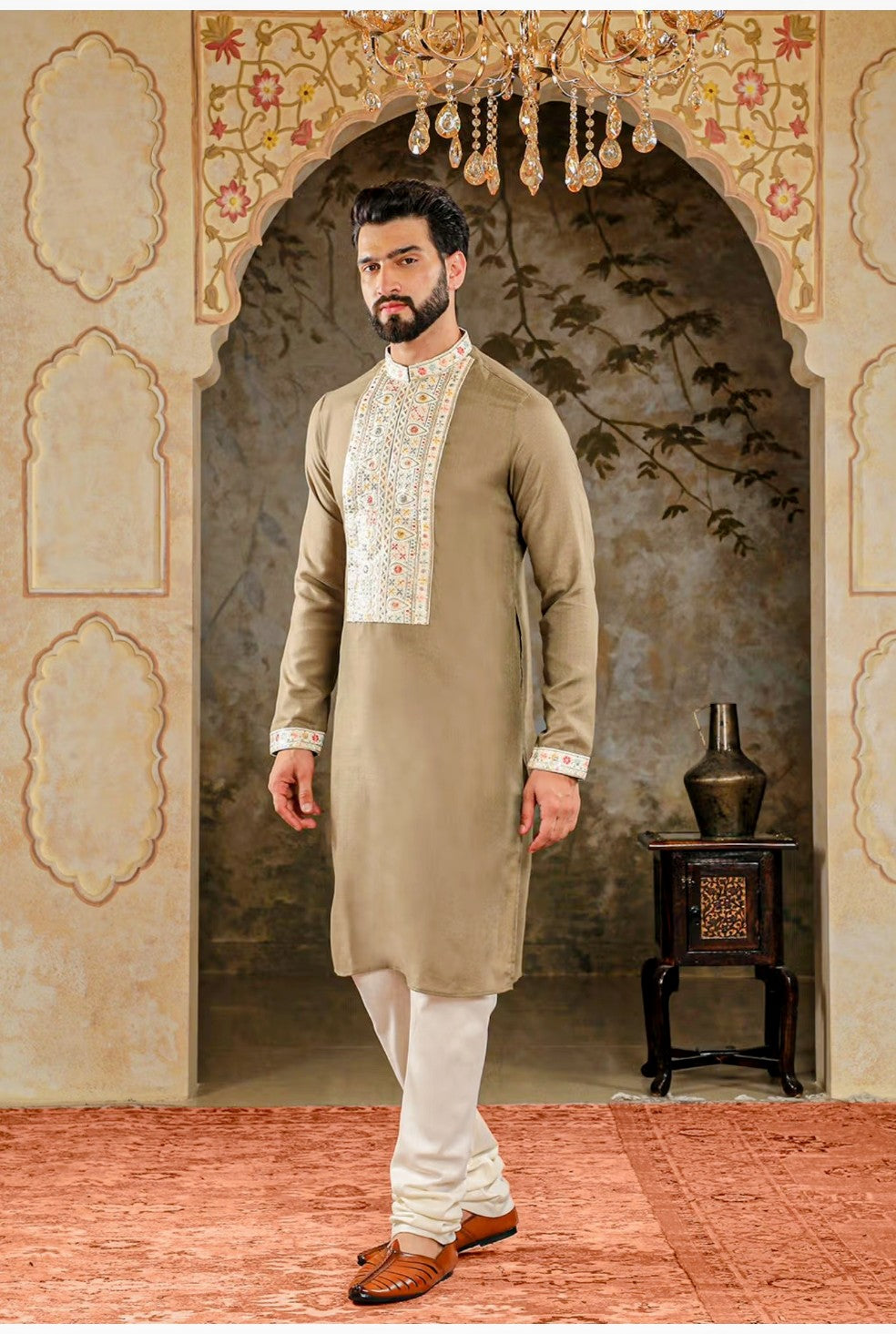 Brown Embroidered Kurta Pajama Set