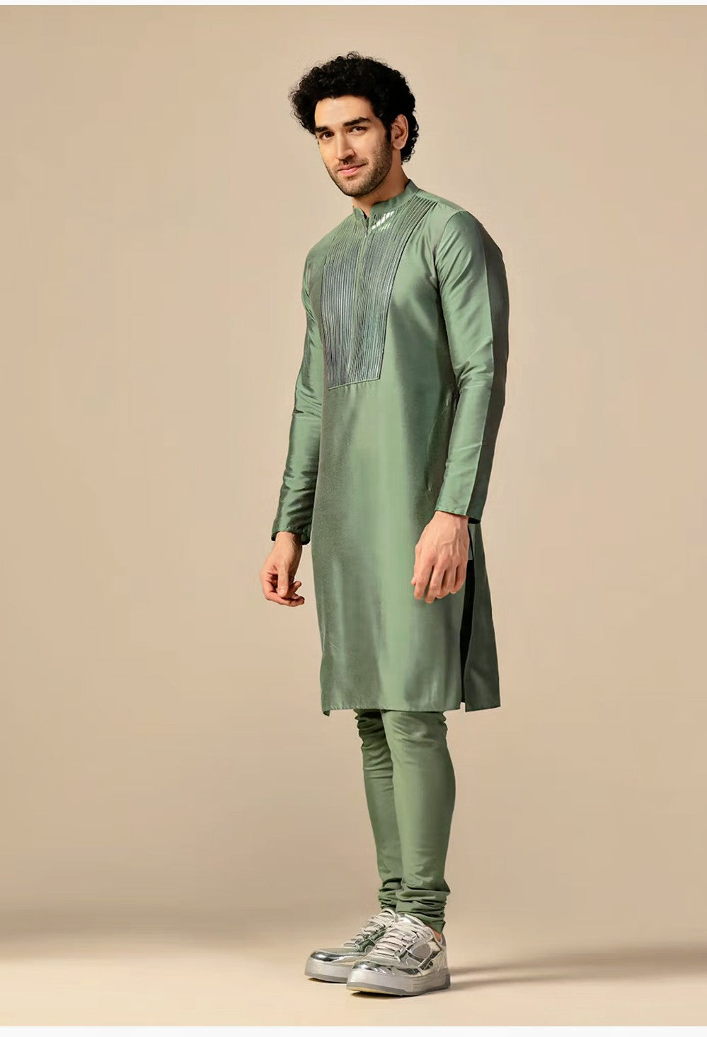 Pista Olive Embroidered Kurta Set
