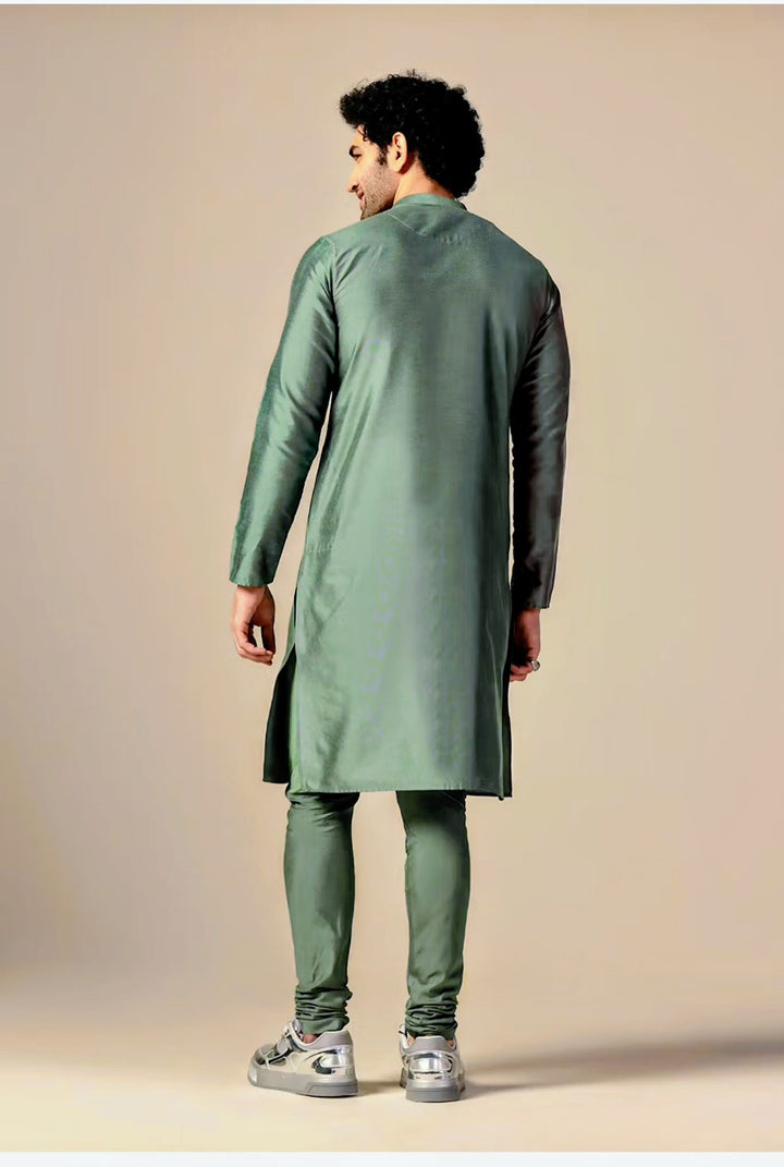 Pista Olive Embroidered Kurta Set