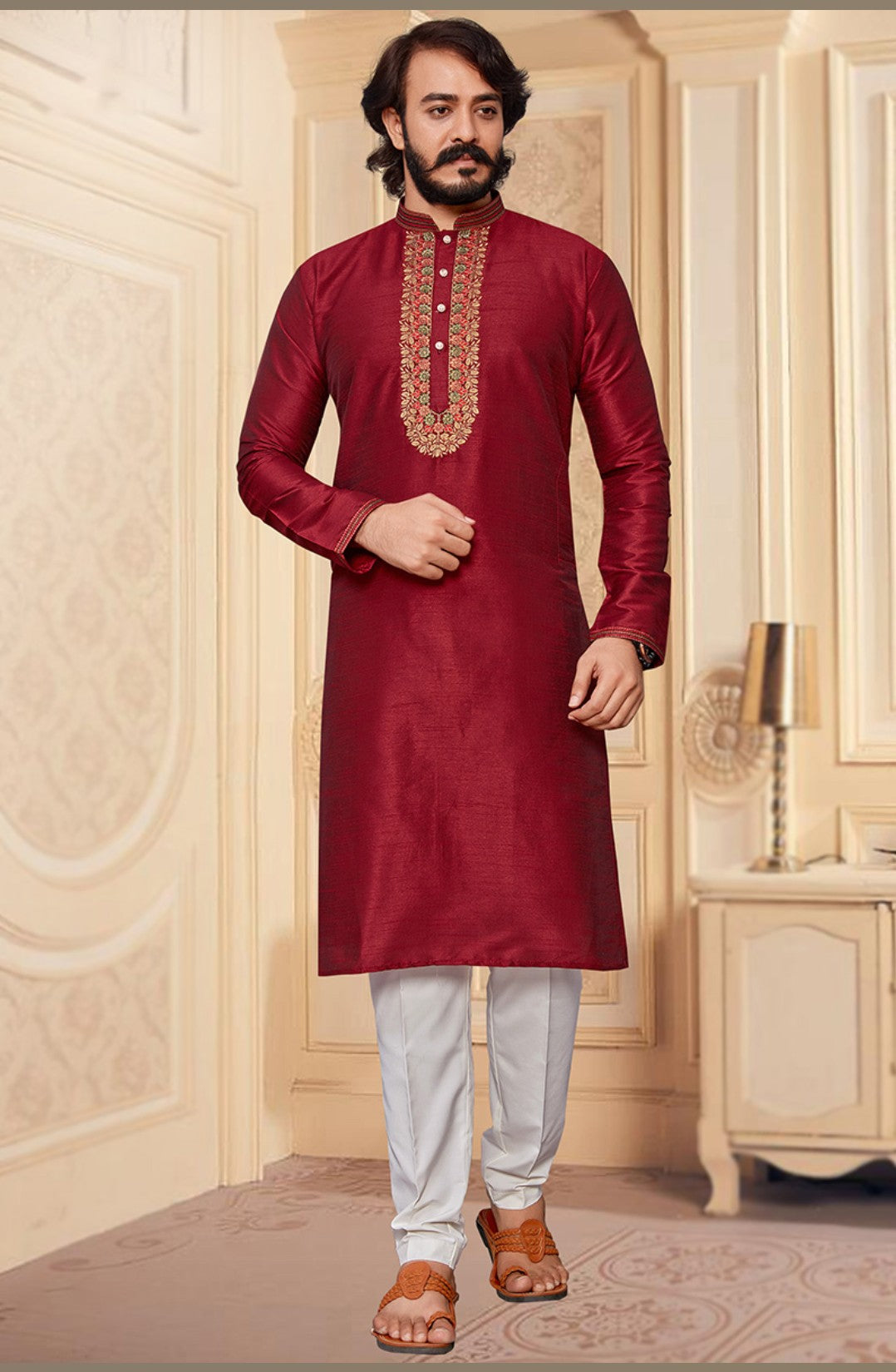 Maroon Embroidered Kurta