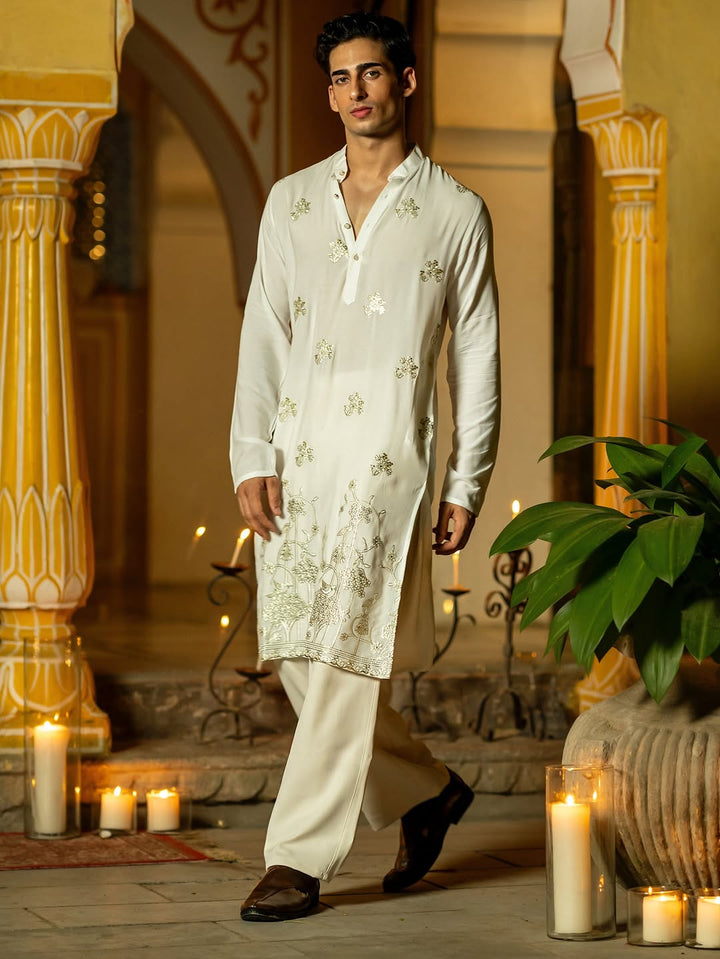 White Kurta Pajama Set with Embroidery