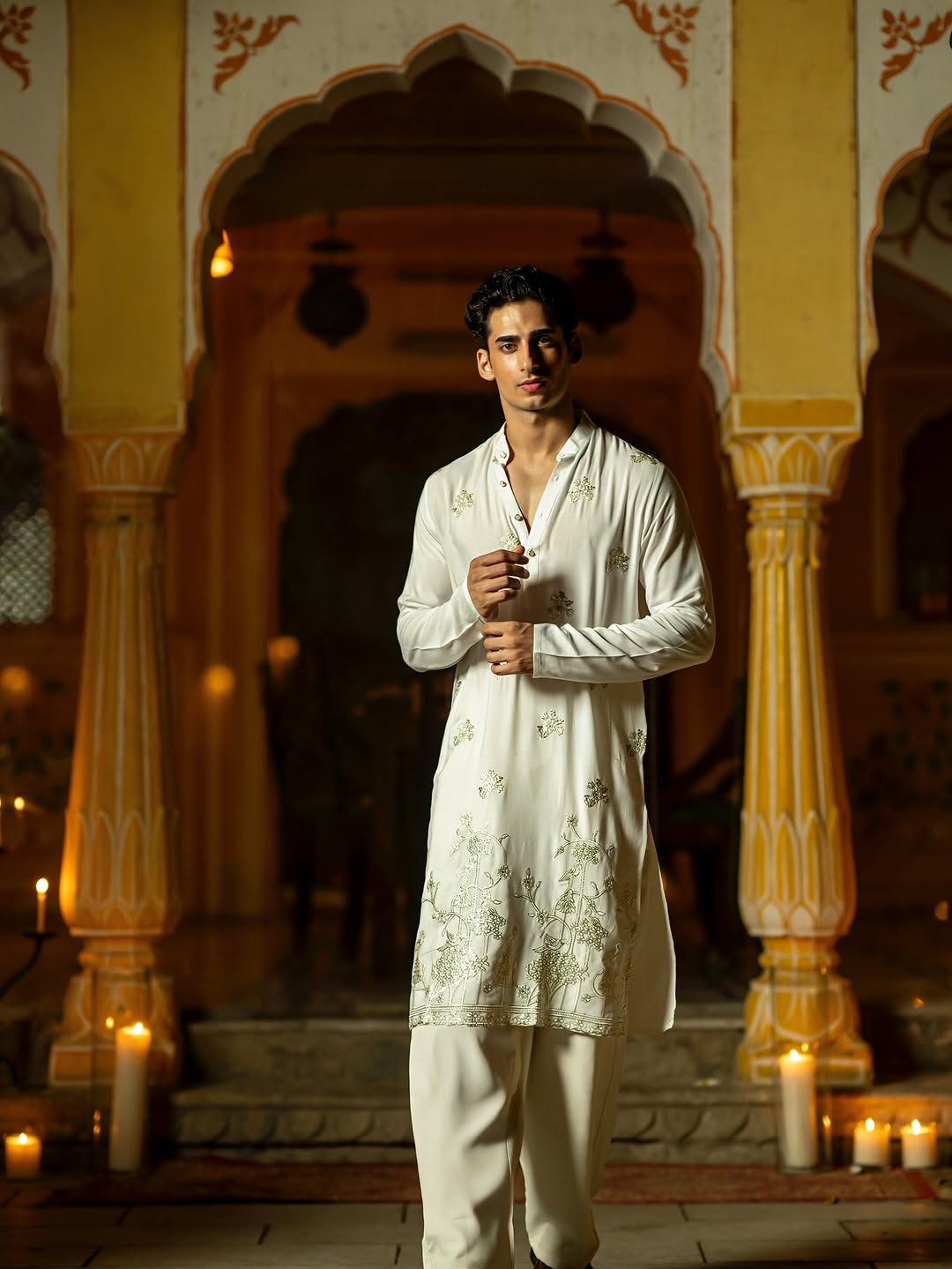 White Kurta Pajama Set with Embroidery