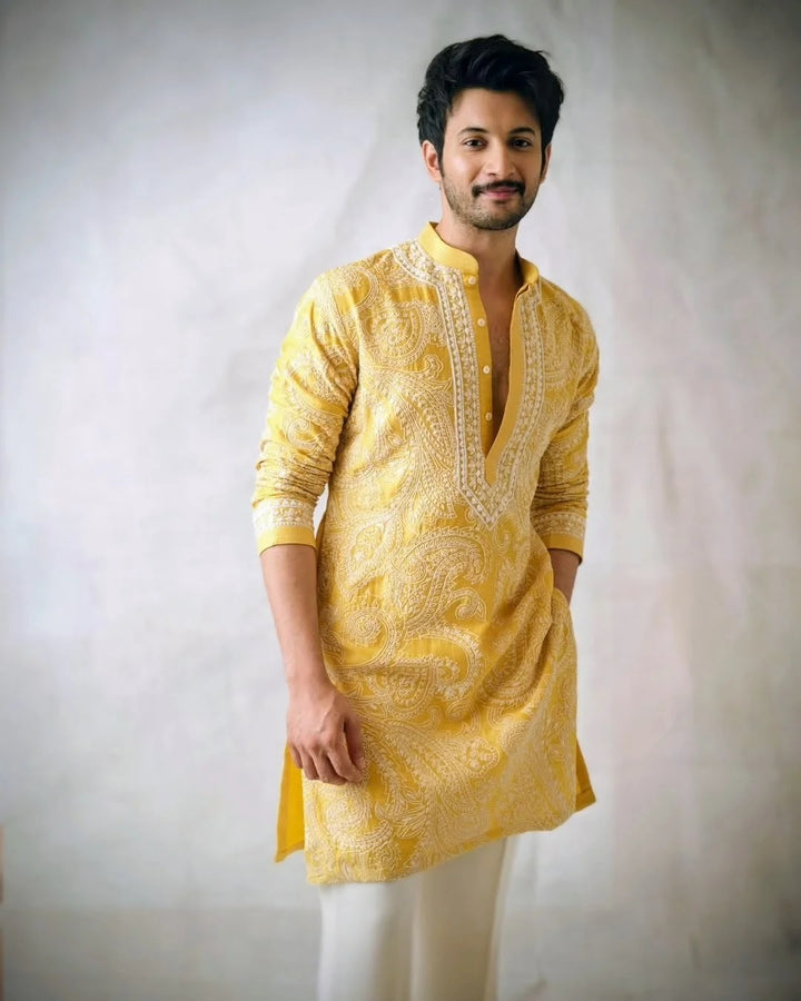 Yellow Ethnic Kurta Heavy Embroidered Work