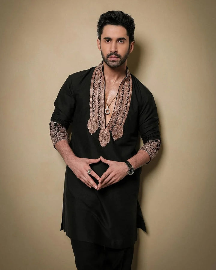 Z Black  Kurta pyjama Set With Embroidery