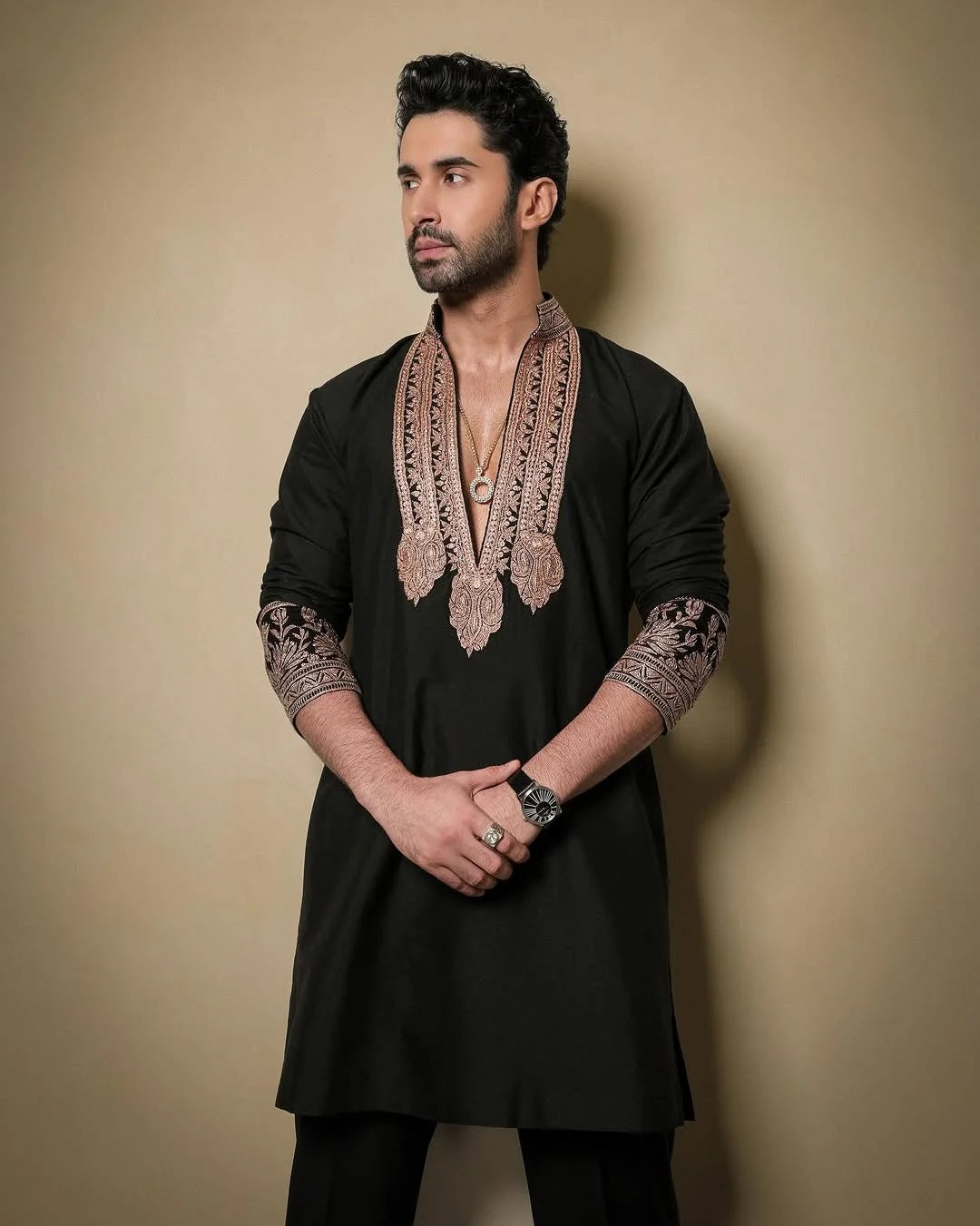Z Black  Kurta pyjama Set With Embroidery