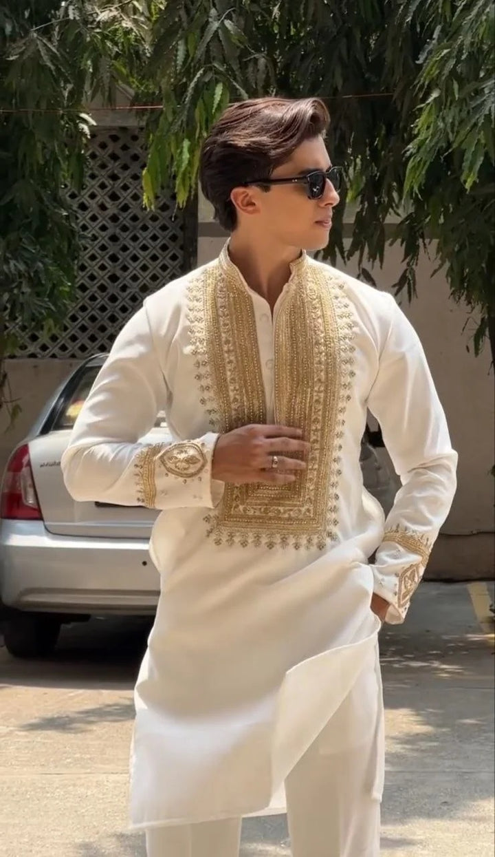 Cream Ivory Silk Kurta Set With Embroidery