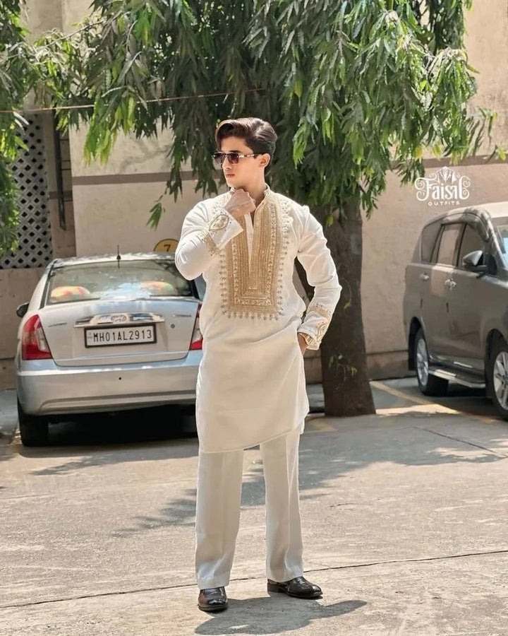 Cream Ivory Silk Kurta Set With Embroidery