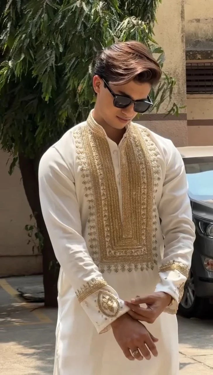 Cream Ivory Silk Kurta Set With Embroidery