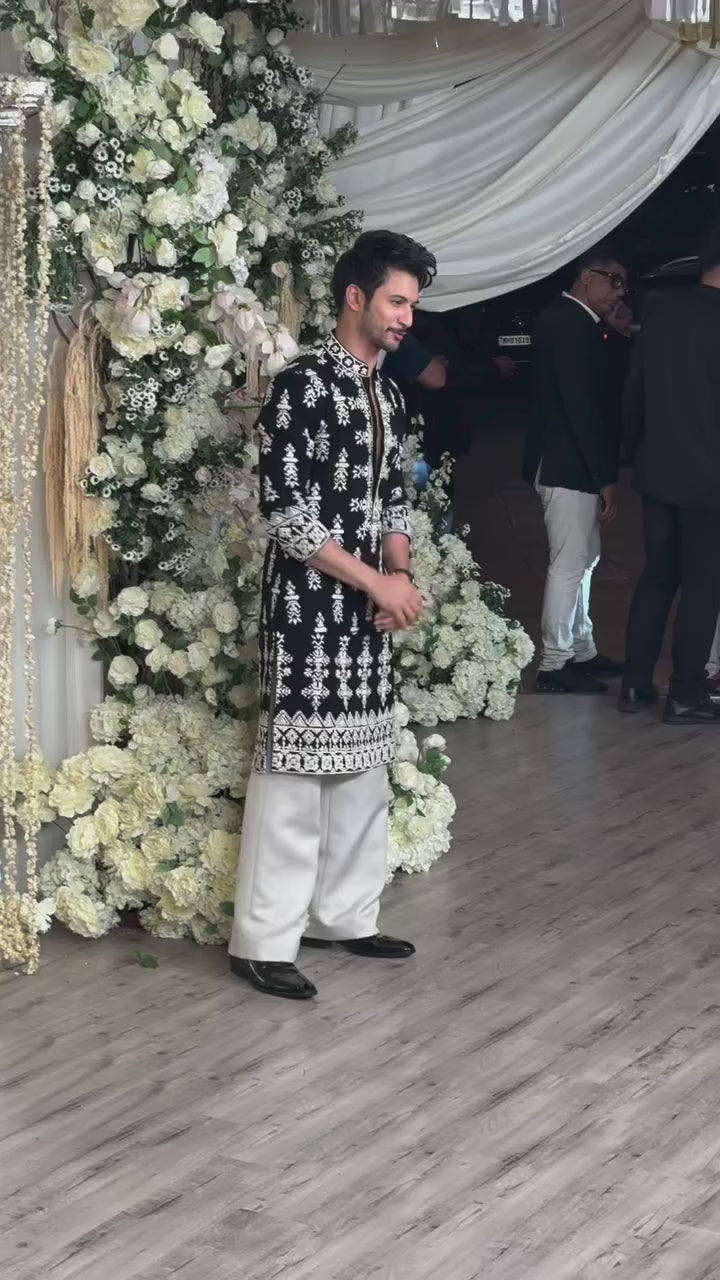 Black With ivory Dori Embroidery Kurta Set