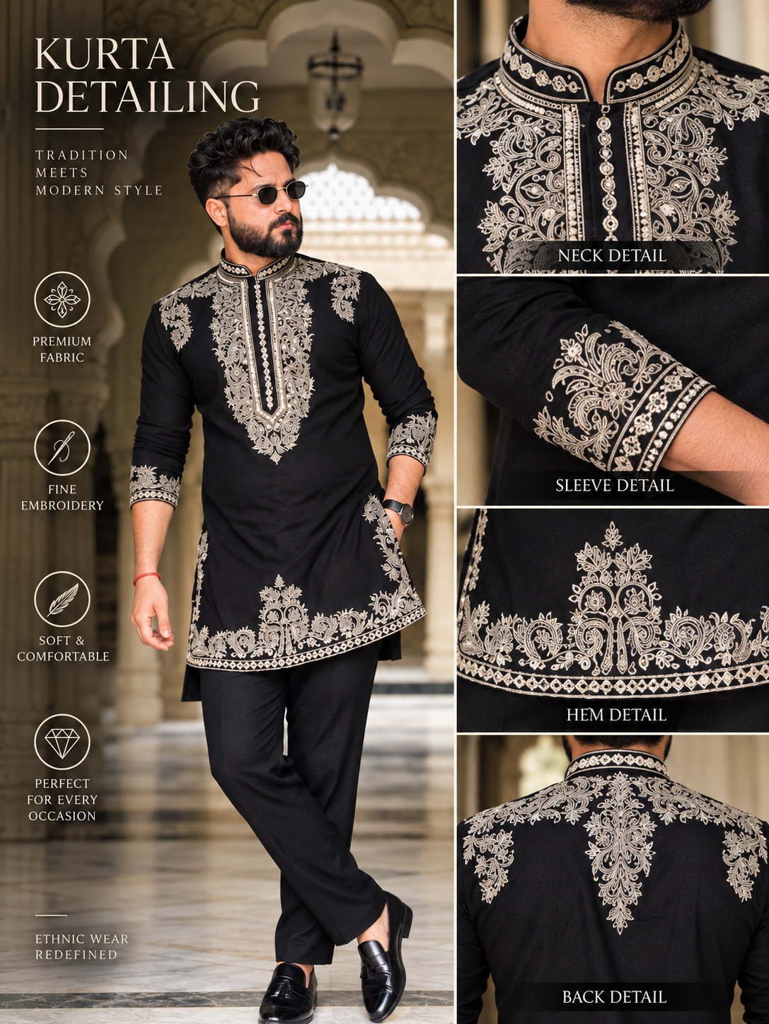 Vinay Rana Black Kurta Set With Embroidery Work