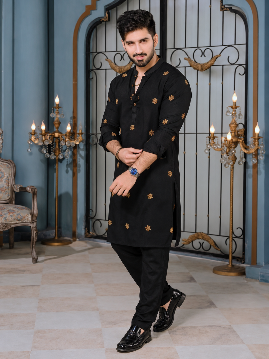 Prithvi Black Kurta with Embroidery Design