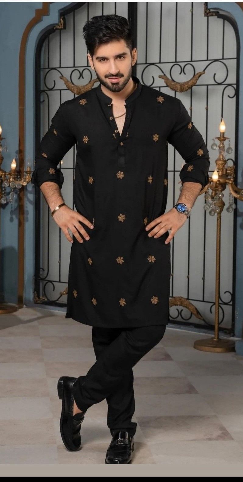 Prithvi Black kurta with Embroidery design