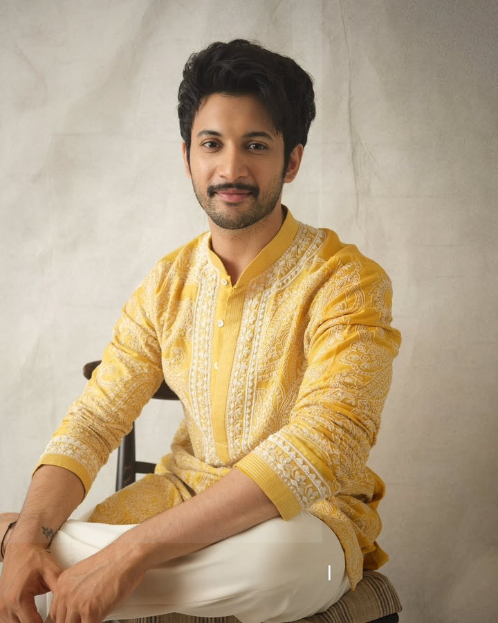 Yellow Ethnic Embroidered Kurta