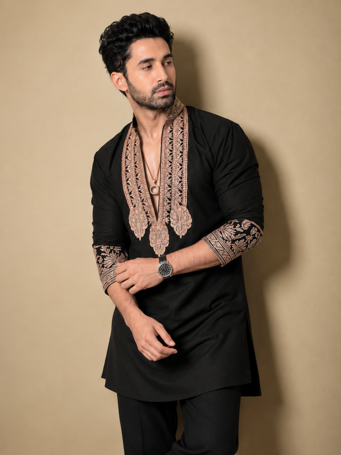 Z Black  Kurta pyjama Set With Embroidery