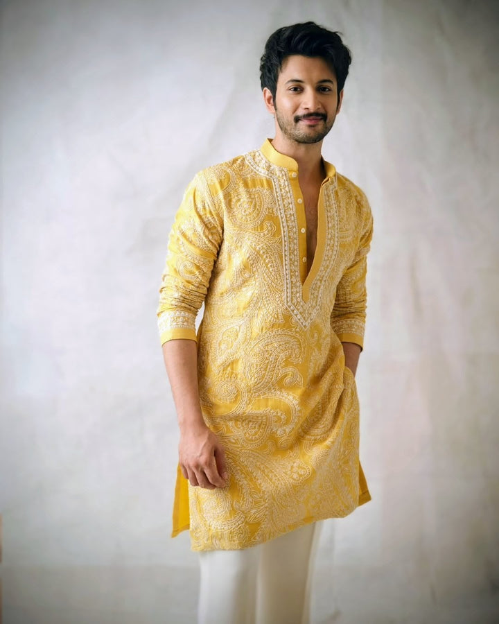 Yellow Ethnic Embroidered Kurta