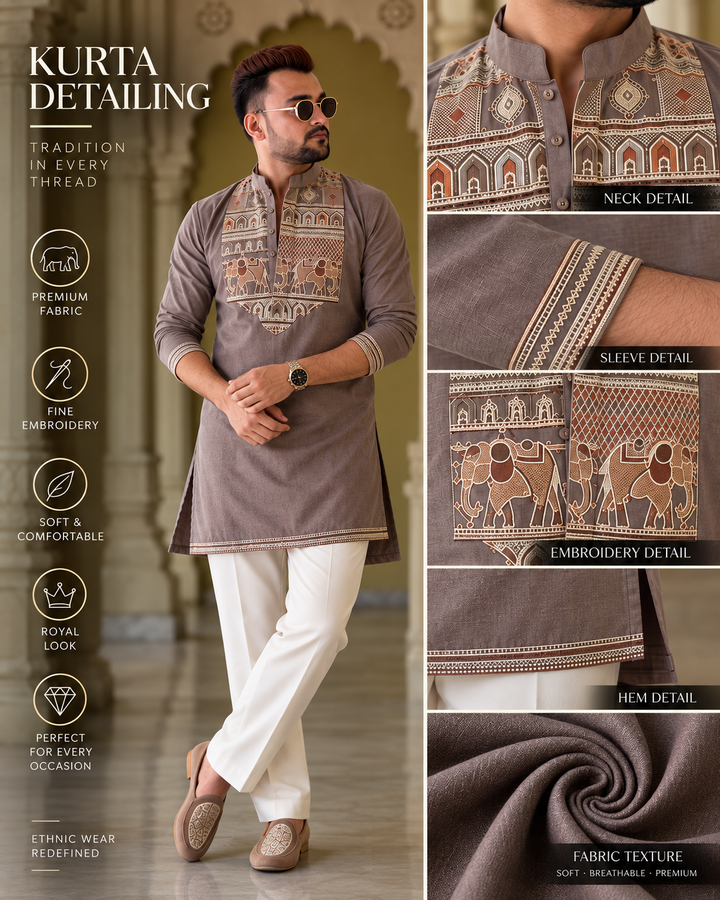Elephant embroider Kurta With pyjama