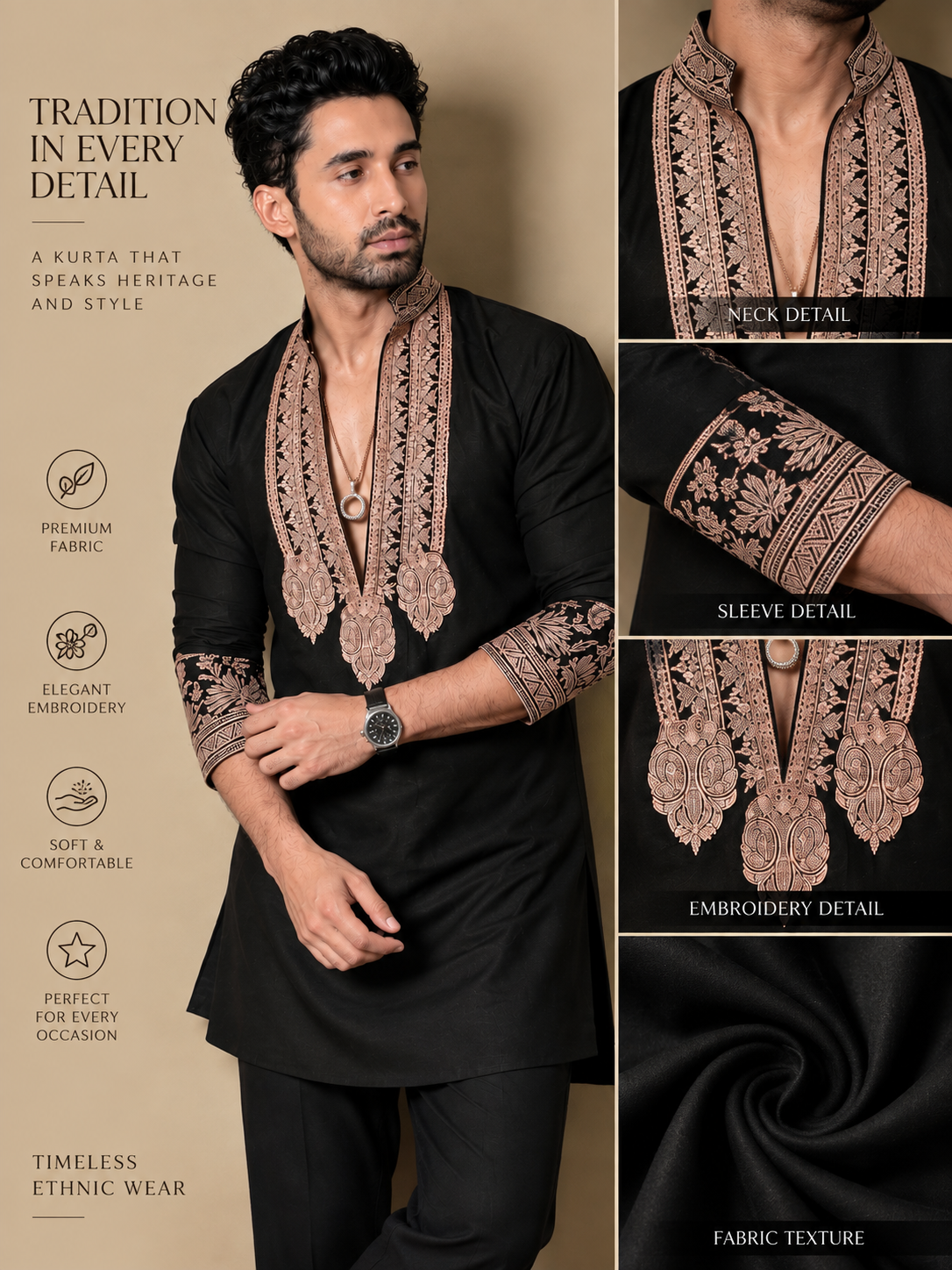 Z Black  Kurta pyjama Set With Embroidery