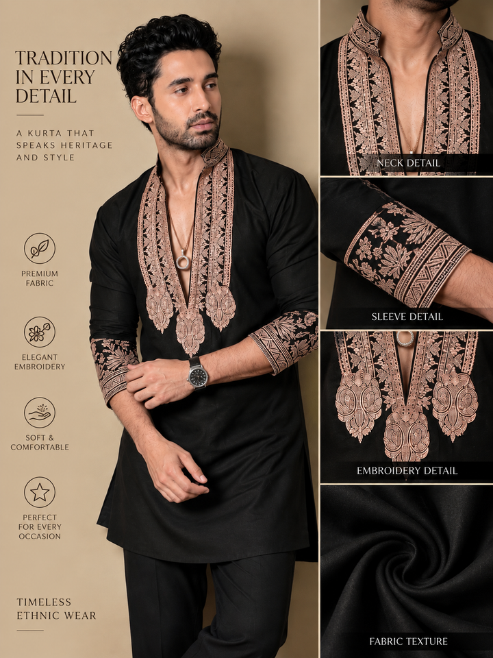 Z Black  Kurta pyjama Set With Embroidery