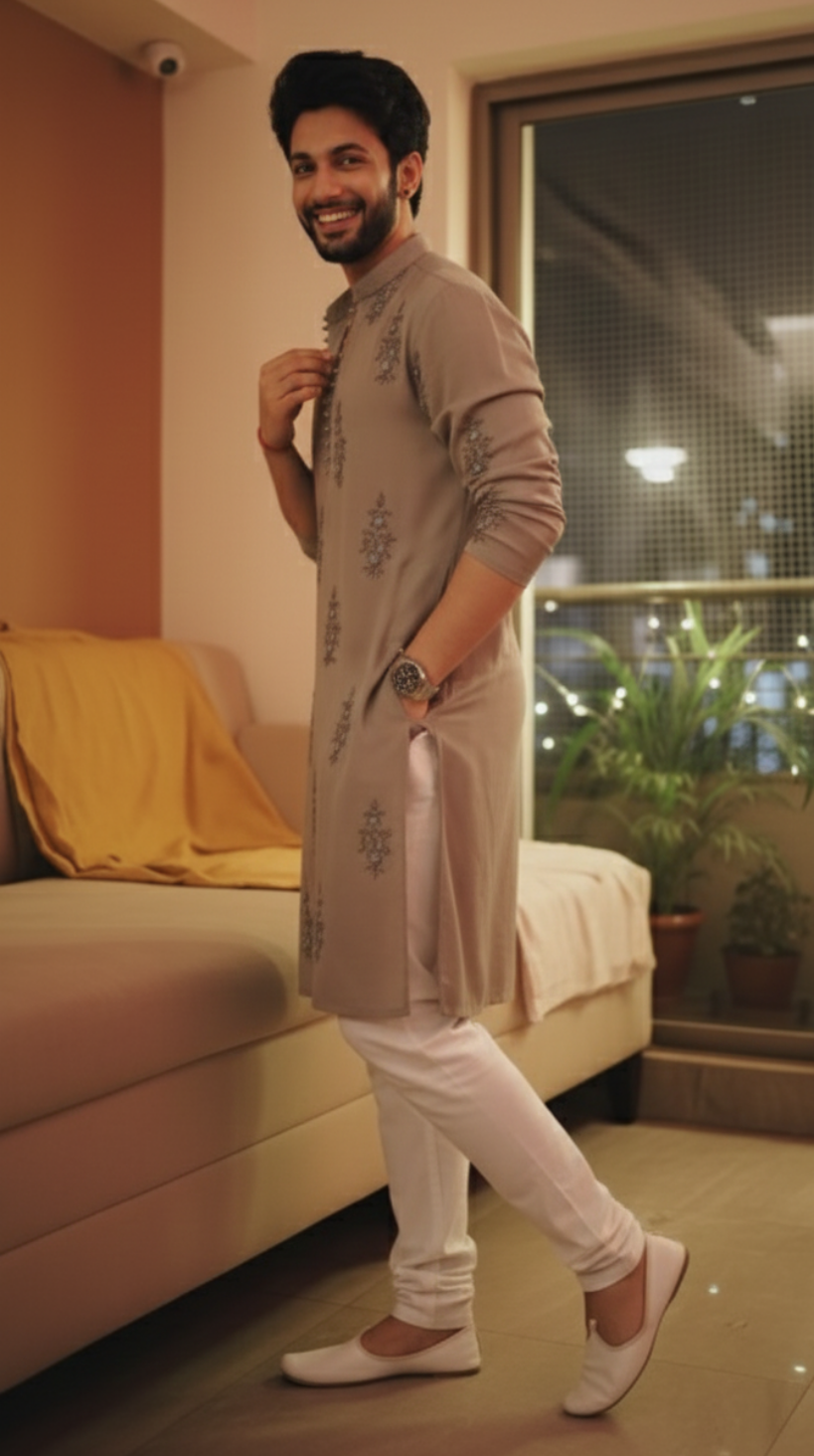 Simmer Chiku kurta Pajama With Embroidery work
