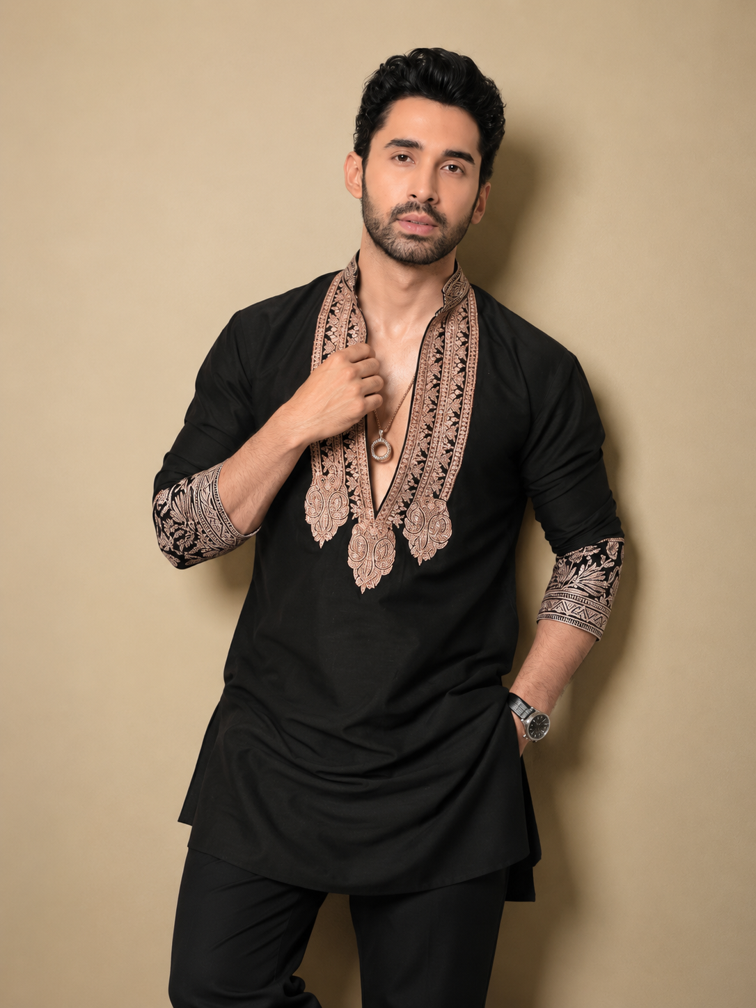 Z Black  Kurta pyjama Set With Embroidery
