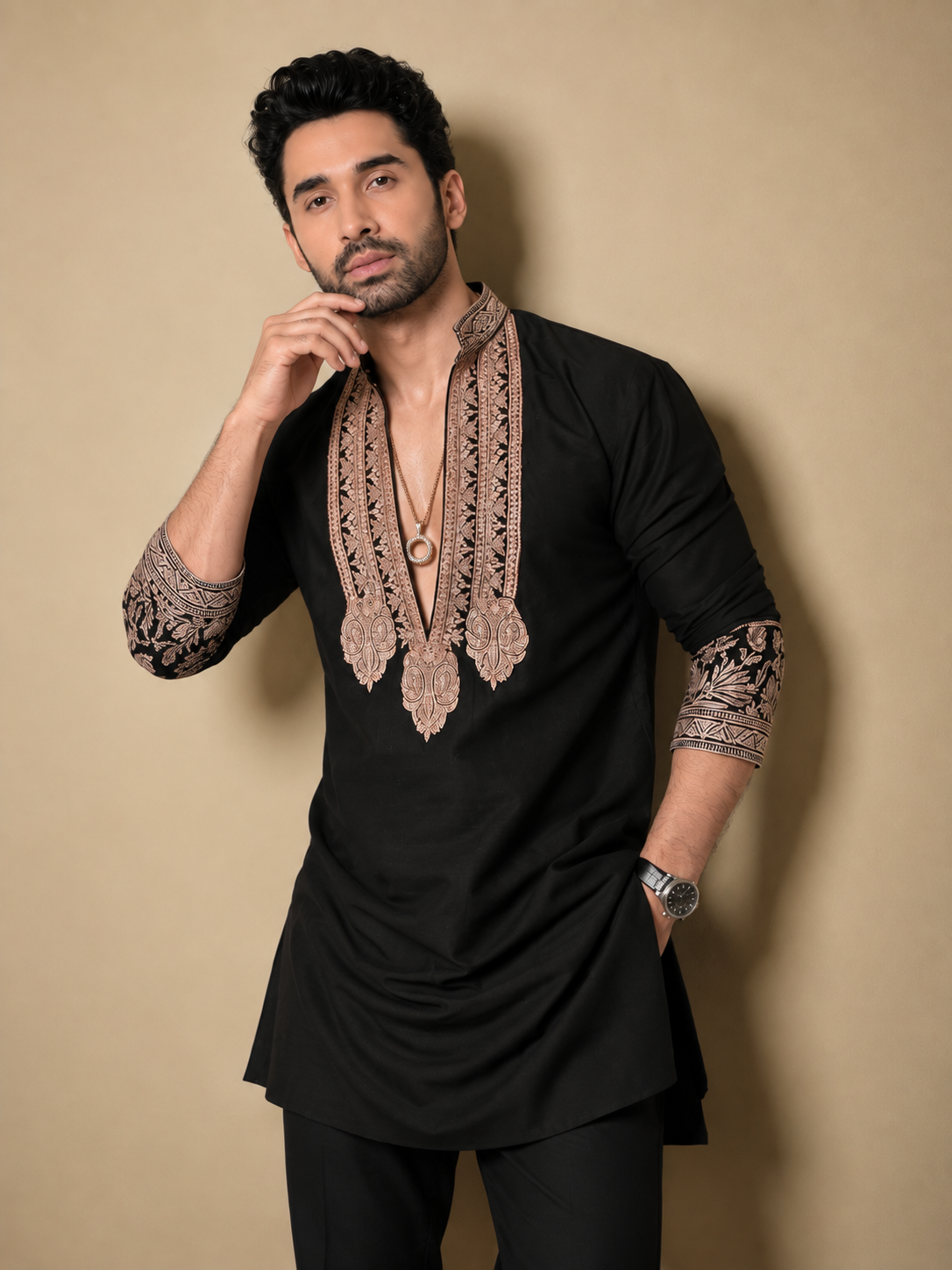 Z Black  Kurta pyjama Set With Embroidery