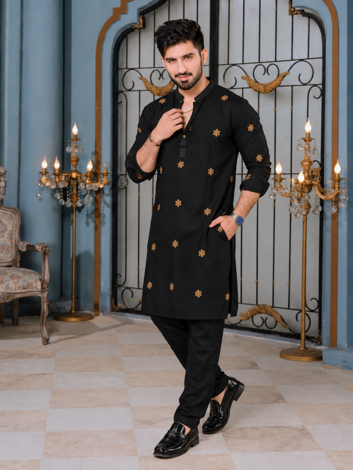 Prithvi Black Kurta with Embroidery Design