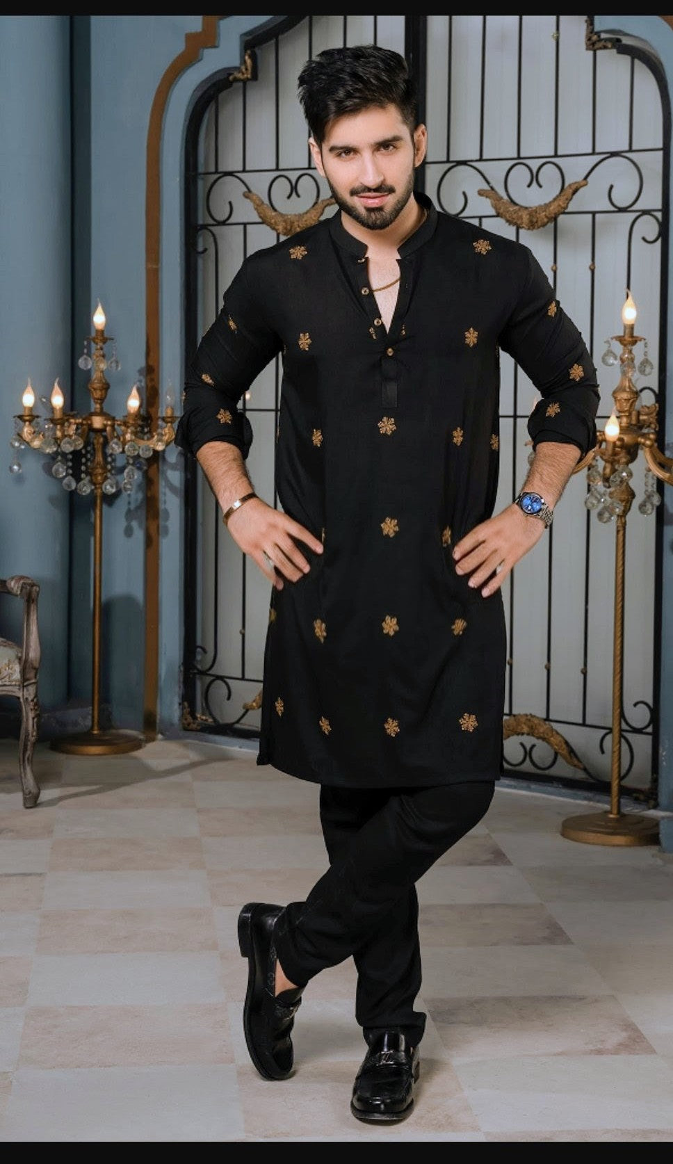 Prithvi Black kurta with Embroidery design