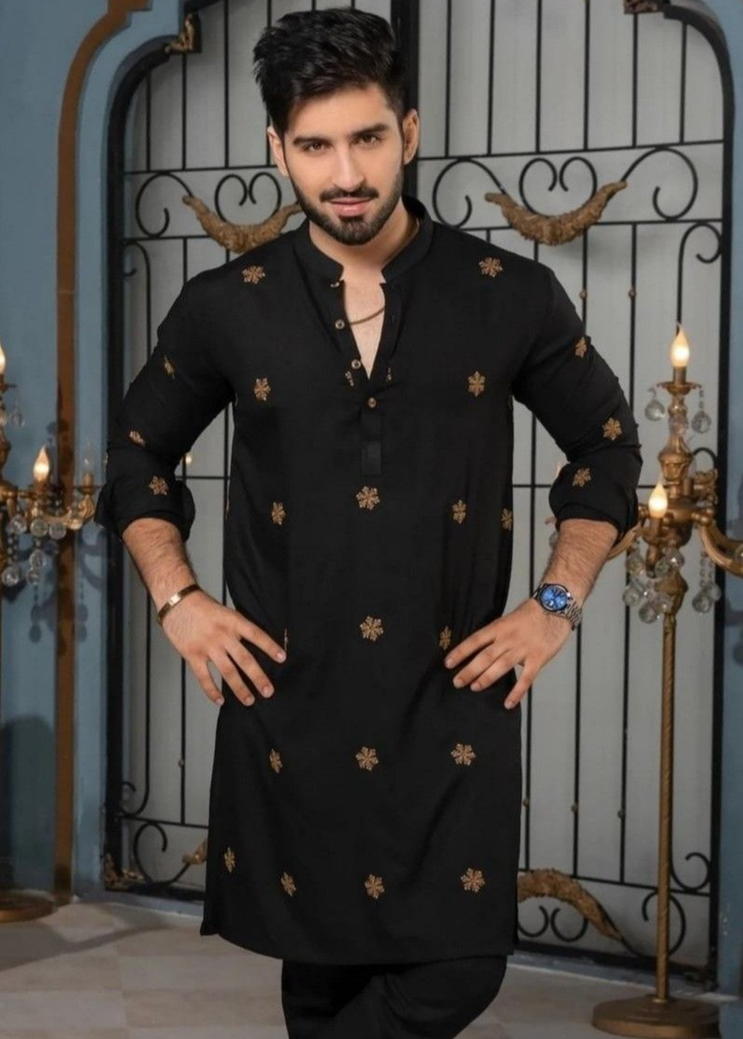 Prithvi Black kurta with Embroidery design